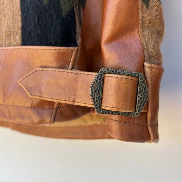 Vintage Men’s Leather Wool Navajo Jacket Western Southwestern Large - Picture 11 of 12